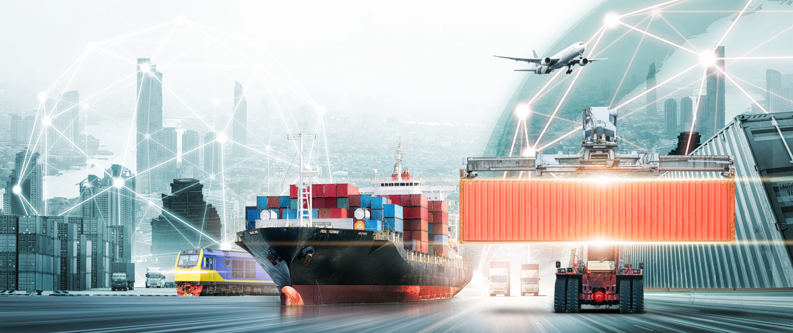 Global,Business,Logistics,Import,Export,Concept,,Container,Truck,,Ship,In